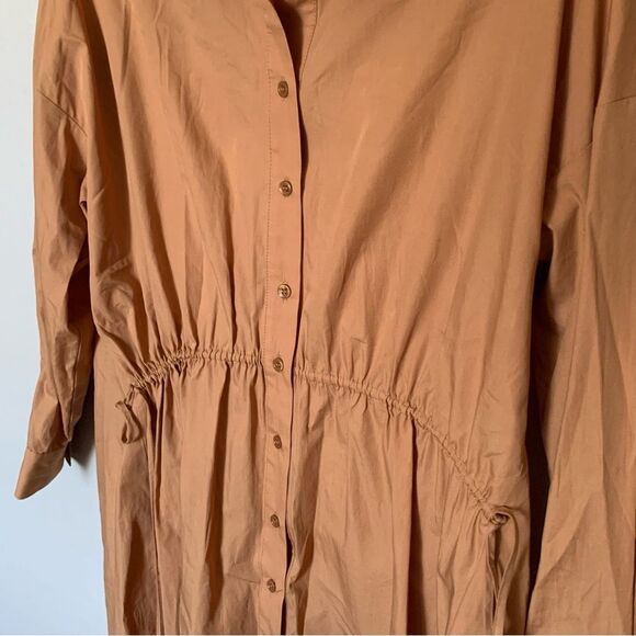 Zara Orange Brown Cotton Button Front Long Sleeve Shirt Dress/Tunic Size Small - Picture 5 of 9